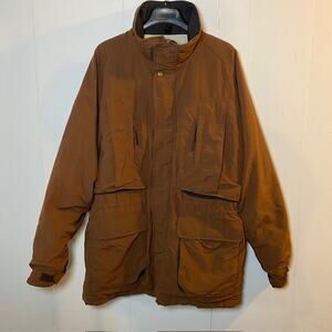 Vintage 90s Woolrich Brown Nylon Full Zip Winter Coat Parka Mens XL Pockets